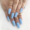 Denifery 24Pcs Ballerina Matte Coffin Nails False Nails Pure Nude Full Cover Artificial Nails Fashion Party Prom Press Clip on Nails for Women and Girls (Light Blue)